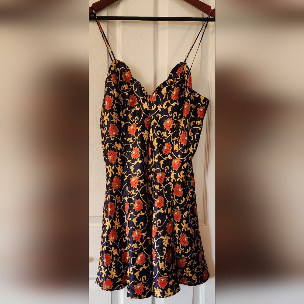 1980's Frederick's of Hollywood‎ Dark Blue Floral Slip PJ Size S